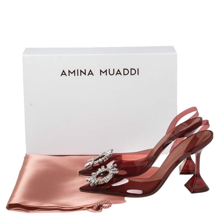 مملوكة مسبقًا Amina Muaddi Burgundy PVC Begum Slingback Pumps Size 37