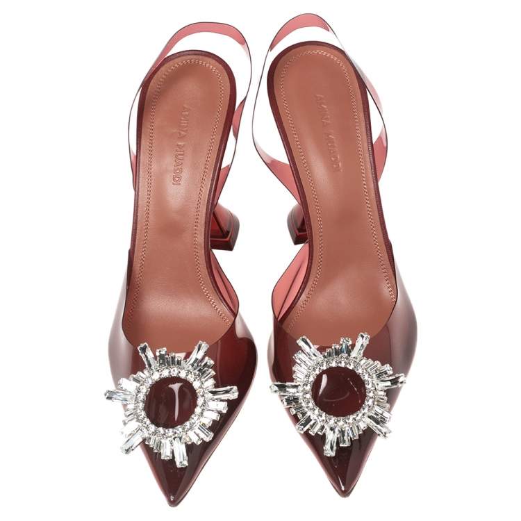 مملوكة مسبقًا Amina Muaddi Burgundy PVC Begum Slingback Pumps Size 37