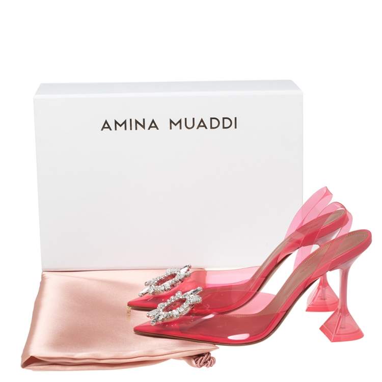 مملوكة مسبقًا Amina Muaddi Hot Pink PVC Begum Glass Slingback Pumps Size 37