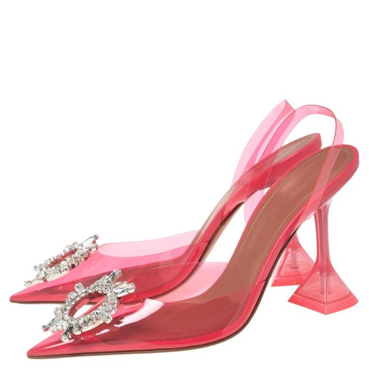 مملوكة مسبقًا Amina Muaddi Hot Pink PVC Begum Glass Slingback Pumps Size 37