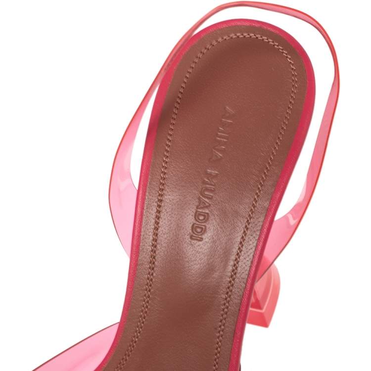 مملوكة مسبقًا Amina Muaddi Hot Pink PVC Begum Glass Slingback Pumps Size 37