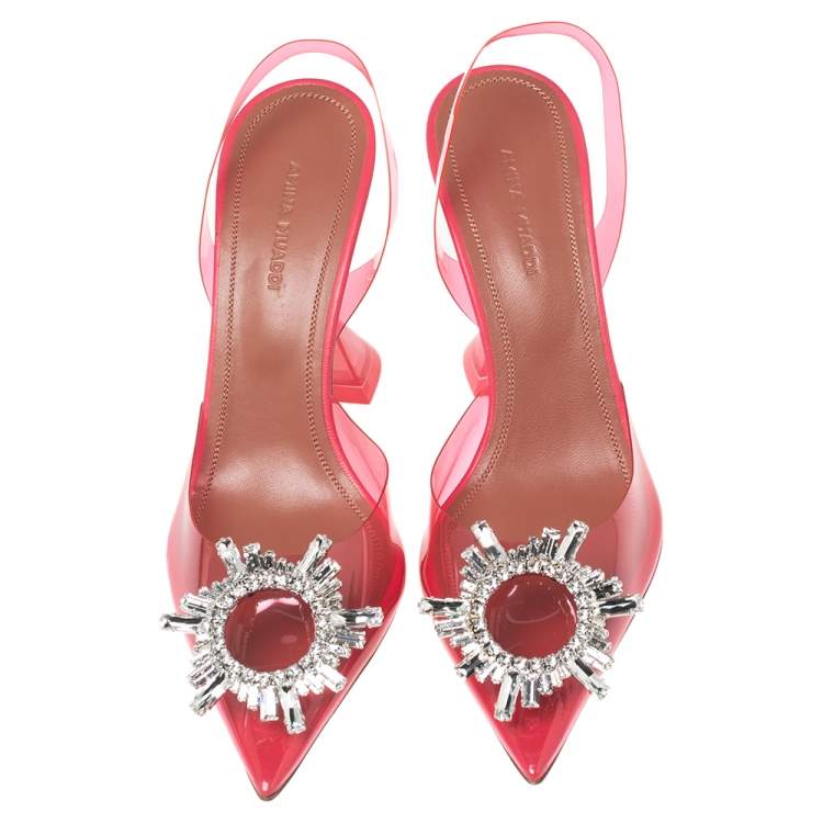 مملوكة مسبقًا Amina Muaddi Hot Pink PVC Begum Glass Slingback Pumps Size 37