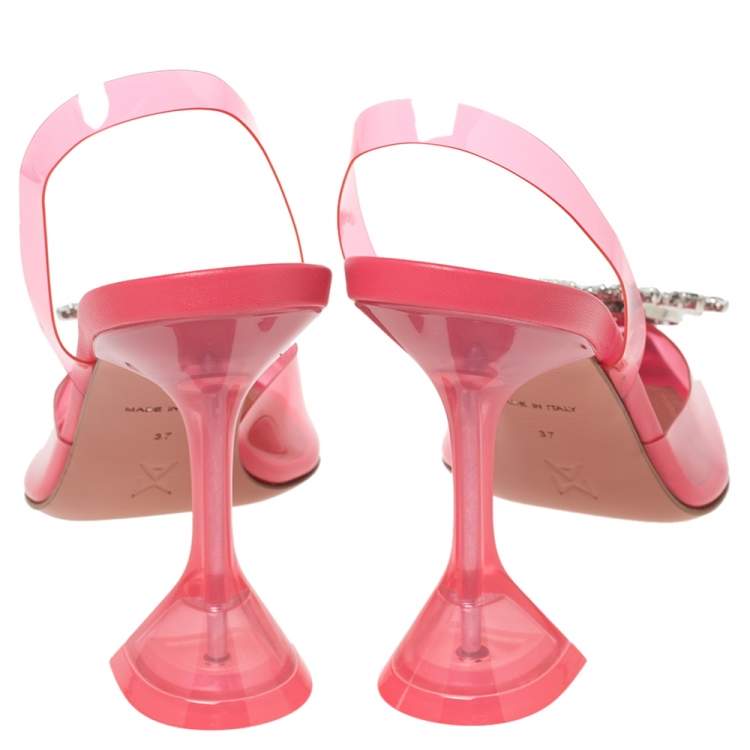 مملوكة مسبقًا Amina Muaddi Hot Pink PVC Begum Glass Slingback Pumps Size 37