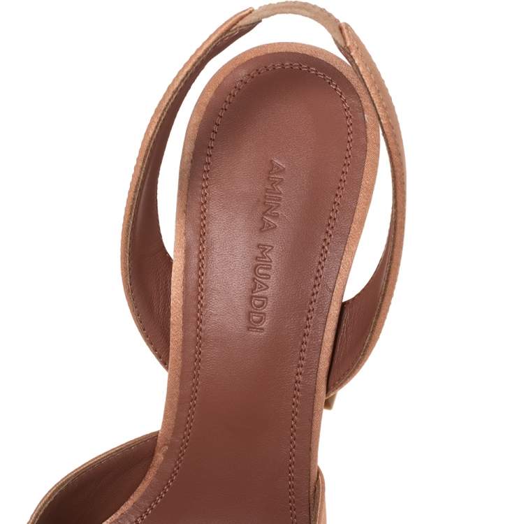 Pre Owned Amina Muaddi Rose Gold Satin Begum Slingback Pumps Size 36 