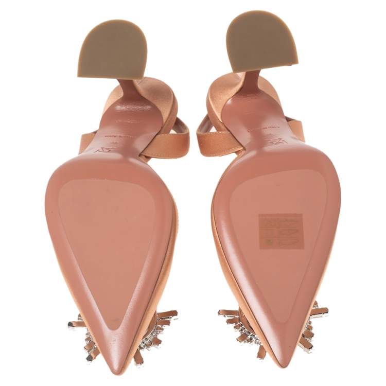 Pre Owned Amina Muaddi Rose Gold Satin Begum Slingback Pumps Size 36 