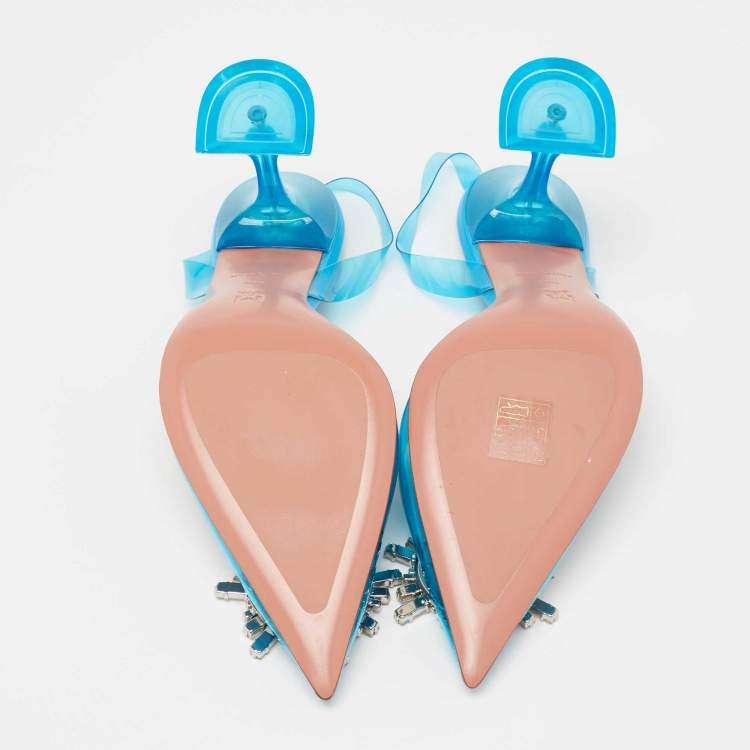 Pre Owned Amina Blue PVC Begum Crystal Embellished Slingback Sandals Size 38.5