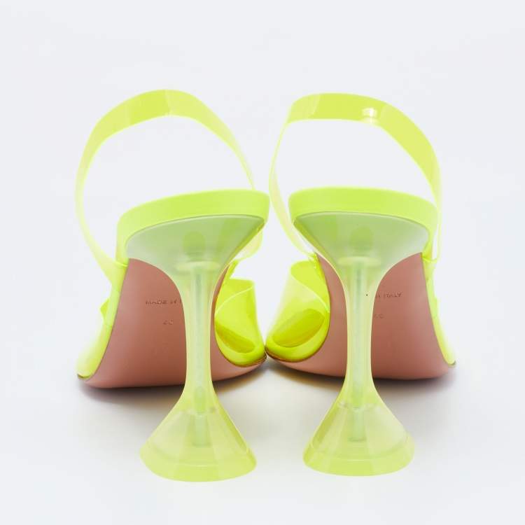Pre Owned Amina Muaddi Neon Yellow PVC Holli Glass Slingback Sandals Size 40