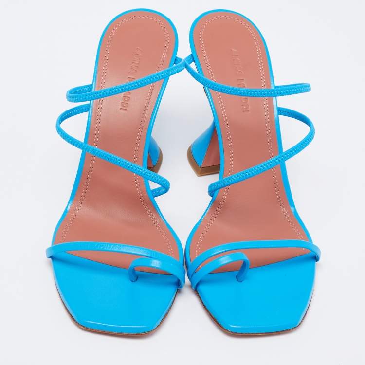 Pre Owned Amina Muaddi Blue Leather Naima Fluo Sandals Size 37.5