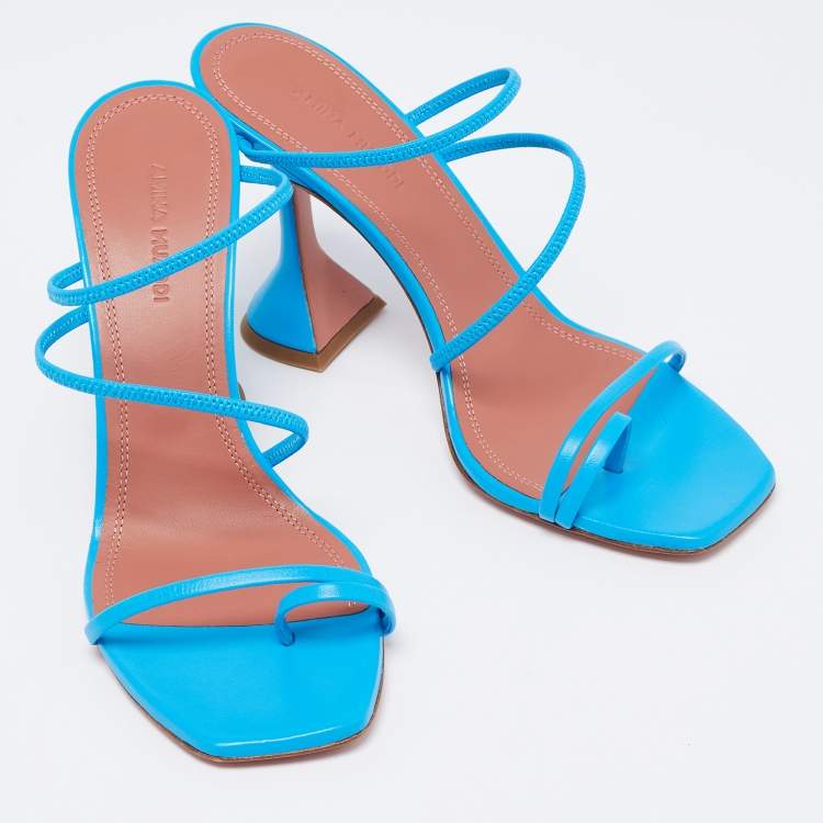 Pre Owned Amina Muaddi Blue Leather Naima Fluo Sandals Size 37.5