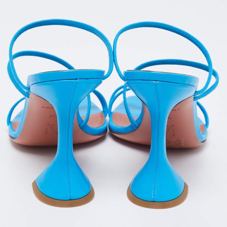 Pre Owned Amina Muaddi Blue Leather Naima Fluo Sandals Size 37.5