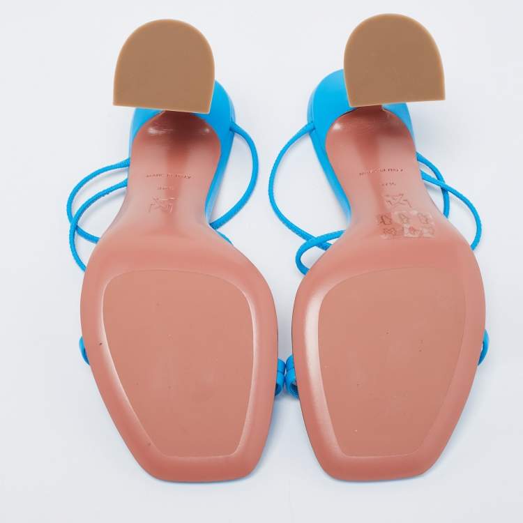 Pre Owned Amina Muaddi Blue Leather Naima Fluo Sandals Size 37.5