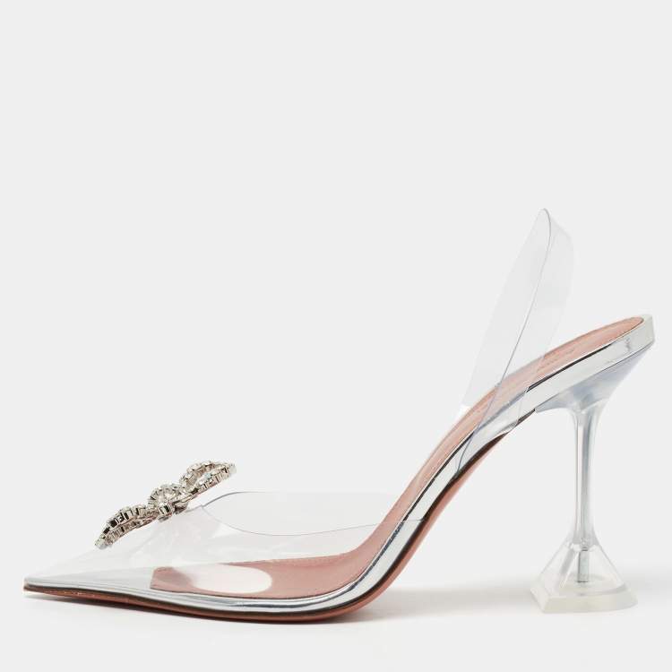 Pre Owned Amina Muaddi Transparent PVC Rosie Slingback Pumps Size 40