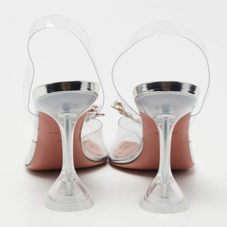Pre Owned Amina Muaddi Transparent PVC Rosie Slingback Pumps Size 40