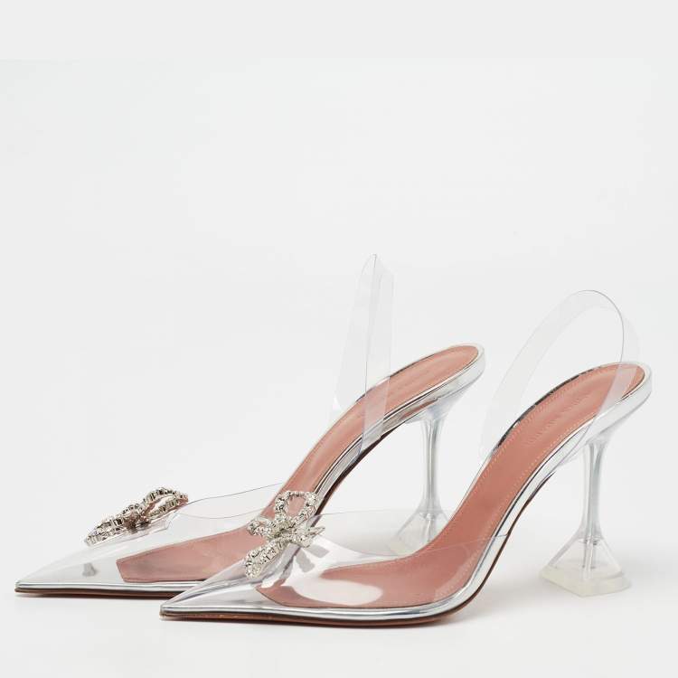 Pre Owned Amina Muaddi Transparent PVC Rosie Slingback Pumps Size 40