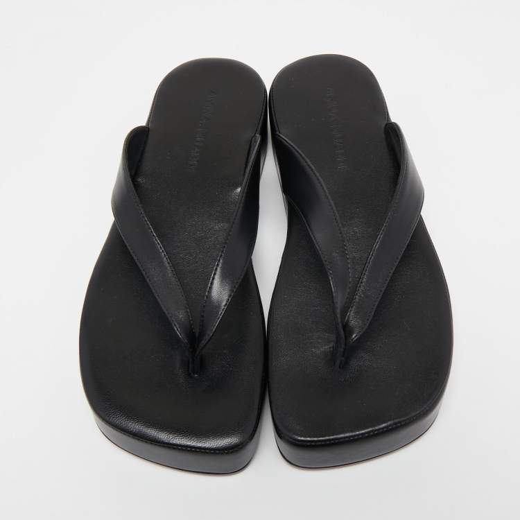 Pre Owned Amina Muaddi Black Leather Johana Platform Thong Sandals Size 37.5 