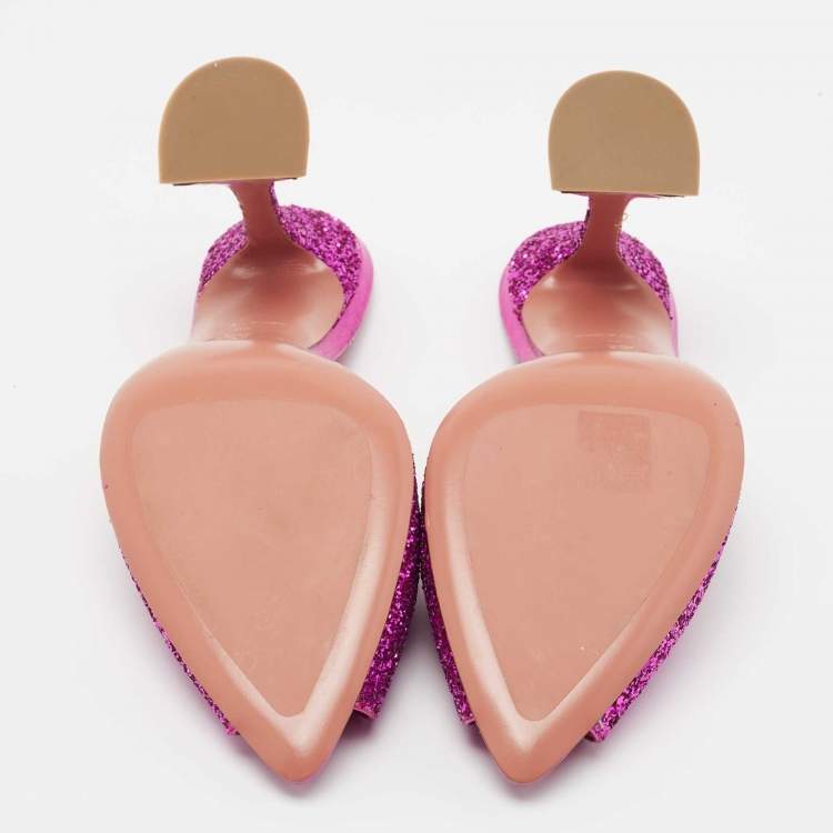 Pre Owned Amina Muaddi Purple Coarse Glitter Caroline Slide Sandals Size 39