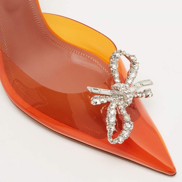 Pre Owned Amina Muaddi Orange PVC Rosie Slingback Pumps Size 38