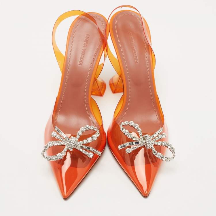 Pre Owned Amina Muaddi Orange PVC Rosie Slingback Pumps Size 38