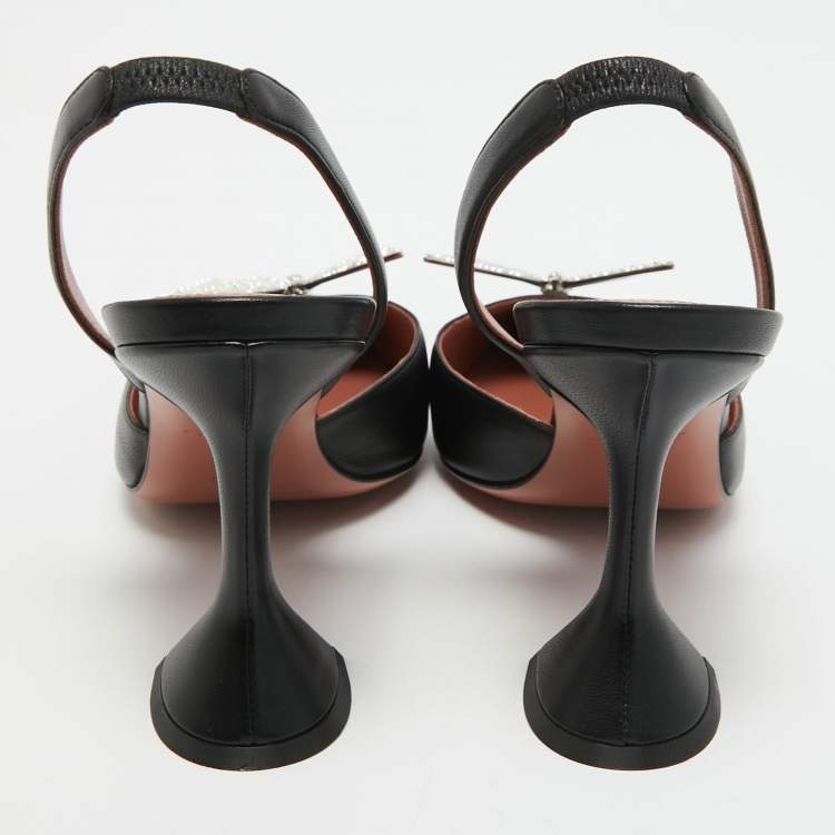 Pre Owned Amina Muaddi Black Leather Awge Phoenix Slingback Pumps Size 38