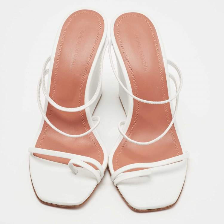 Pre Owned Amina Muaddi White Leather Naima Wedge Sandals Size 38
