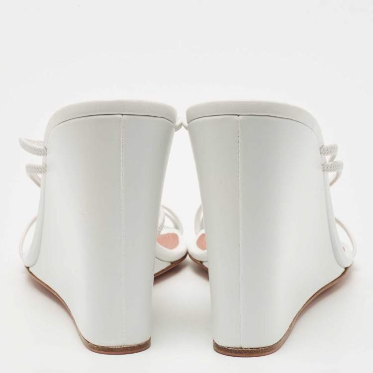 Pre Owned Amina Muaddi White Leather Naima Wedge Sandals Size 38