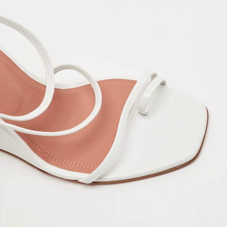 Pre Owned Amina Muaddi White Leather Naima Wedge Sandals Size 38