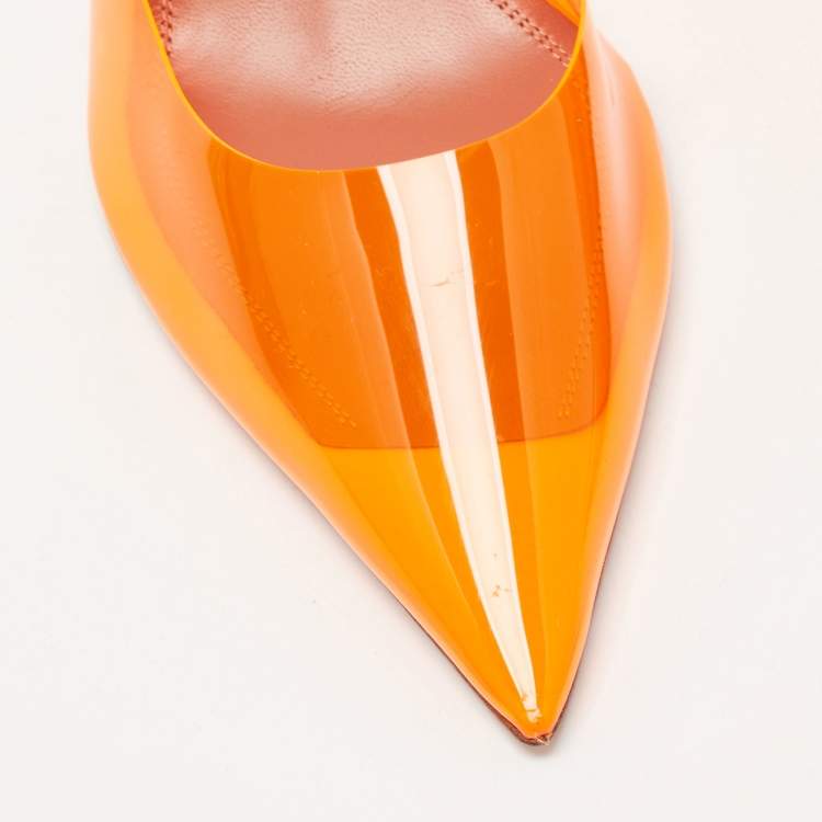 Pre Owned Amina Muaddi Orange PVC Holli Glass Slingback Pumps Size 40.5