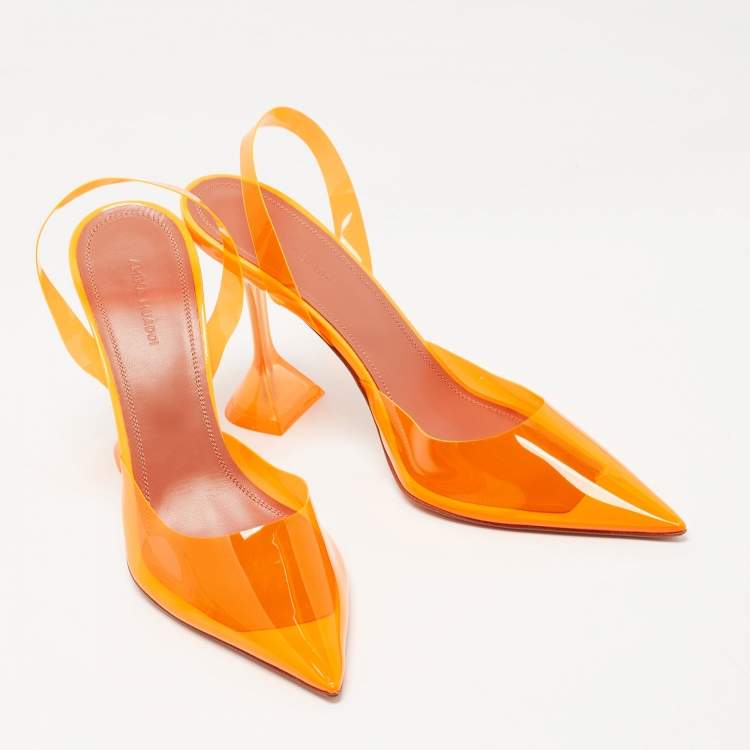Pre Owned Amina Muaddi Orange PVC Holli Glass Slingback Pumps Size 40.5