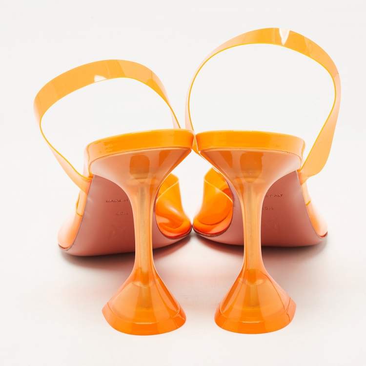 Pre Owned Amina Muaddi Orange PVC Holli Glass Slingback Pumps Size 40.5