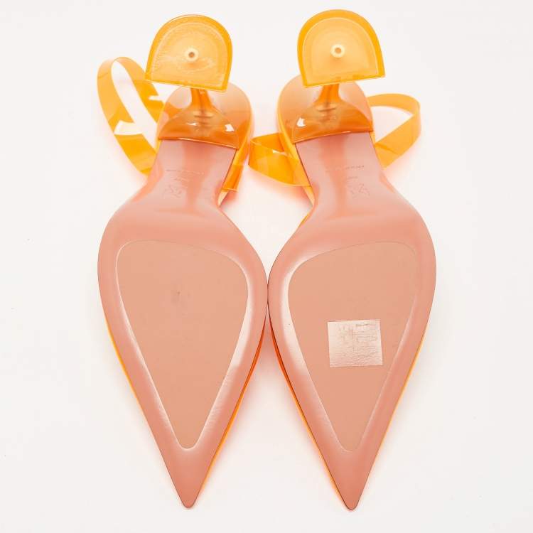 Pre Owned Amina Muaddi Orange PVC Holli Glass Slingback Pumps Size 40.5