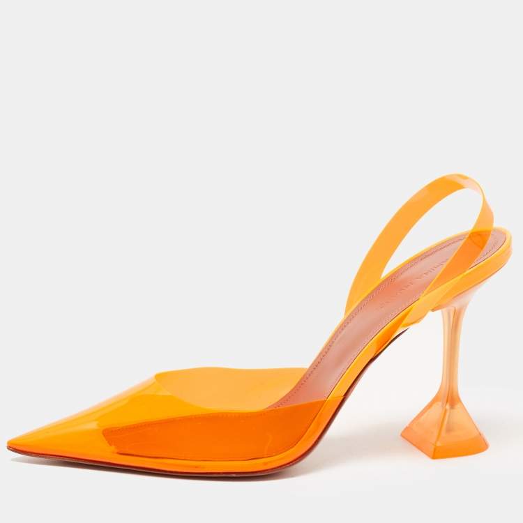 CHANEL Clear & Silver Logo Platform Slingback sandals heels 40.5 10.5