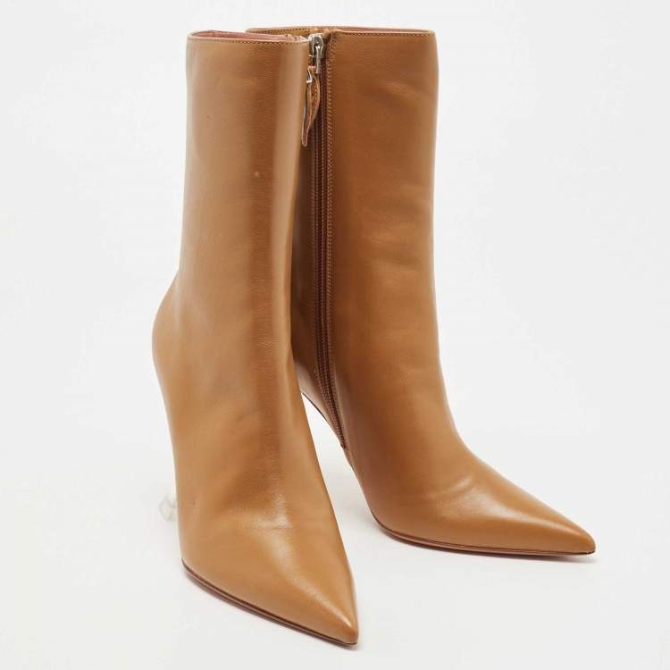 Pre Owned Amina Muaddi Brown Leather Georgia Ankle Boots Size 37