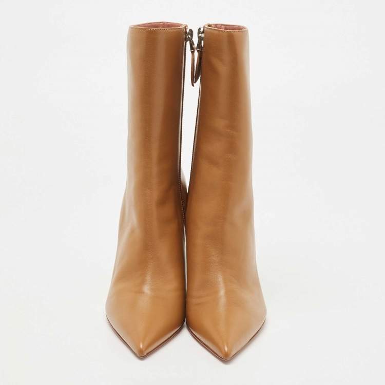 Pre Owned Amina Muaddi Brown Leather Georgia Ankle Boots Size 37