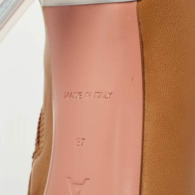 Pre Owned Amina Muaddi Brown Leather Georgia Ankle Boots Size 37