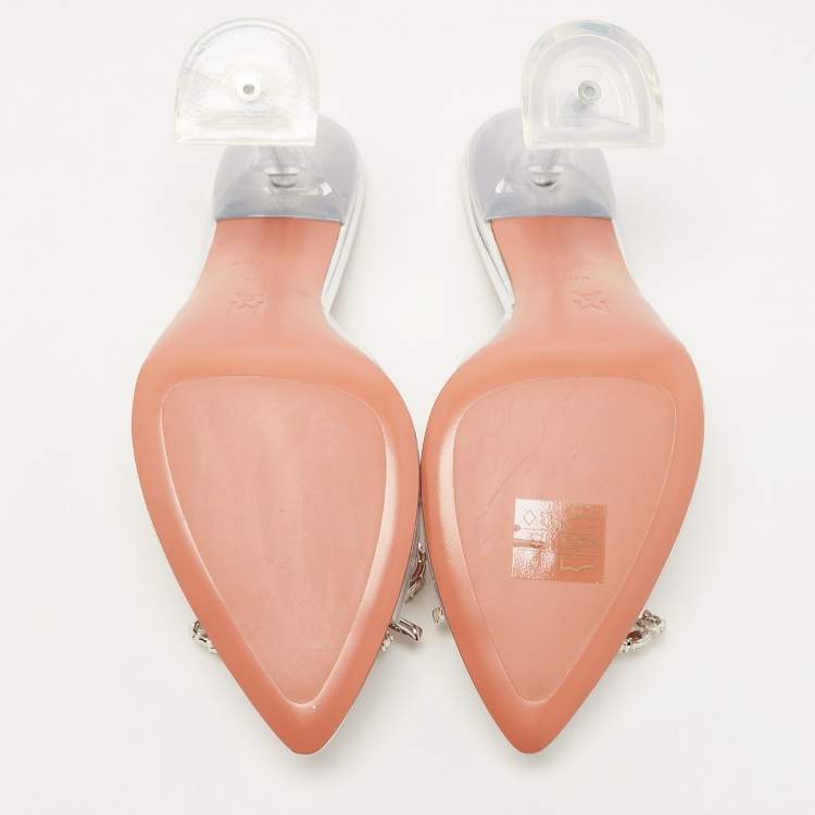 مملوكة مسبقًا Amina Muaddi Transparent PVC Rosie Crystal Embellished Slides Sandals Size 37.5