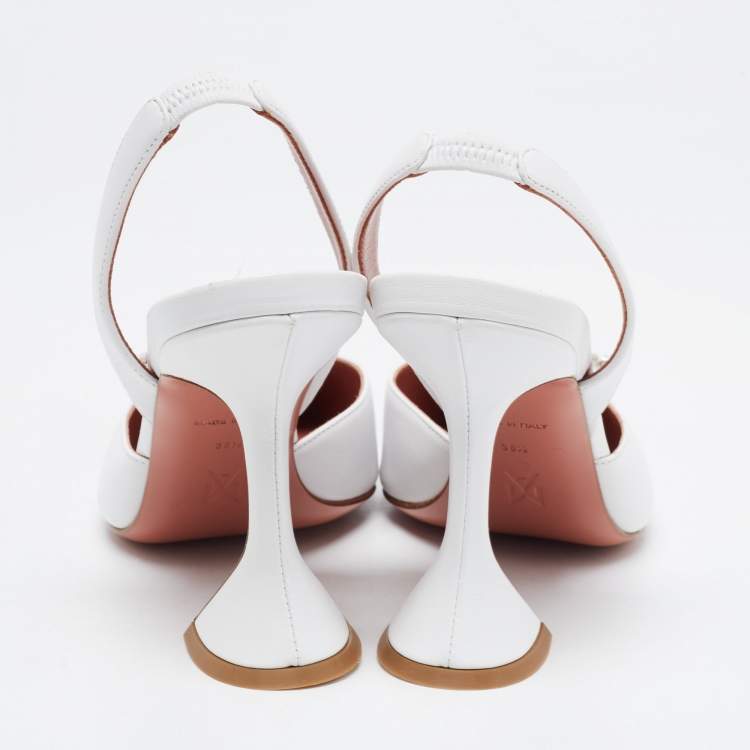 Pre Owned Amina Muaddi White Leather Begum Crystal Embellished Slingback Pumps Size 38.5