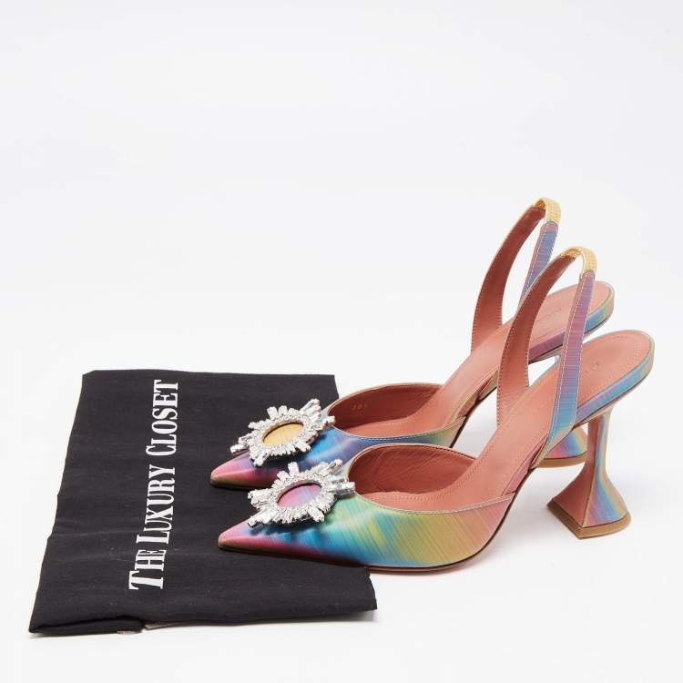 مملوكة مسبقًا Amina Muaddi Multicolor Iridescent PVC Begum Slingback Pumps Size 38.5