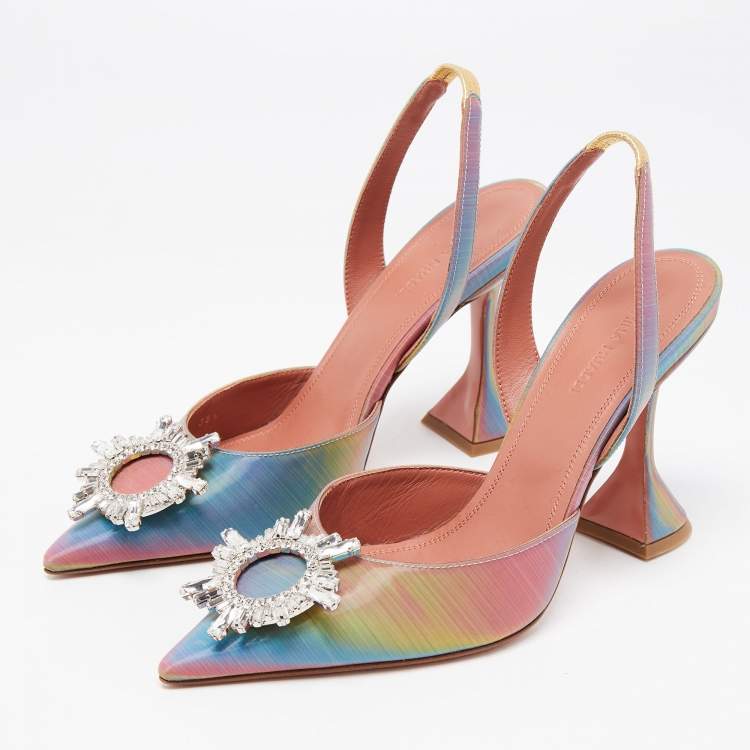 مملوكة مسبقًا Amina Muaddi Multicolor Iridescent PVC Begum Slingback Pumps Size 38.5