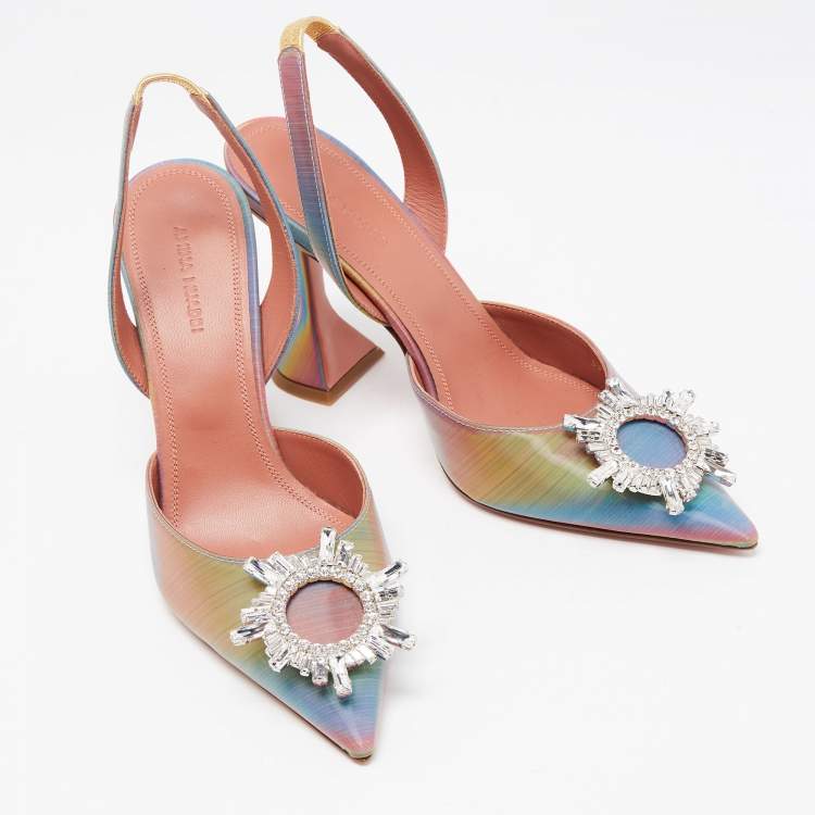 مملوكة مسبقًا Amina Muaddi Multicolor Iridescent PVC Begum Slingback Pumps Size 38.5