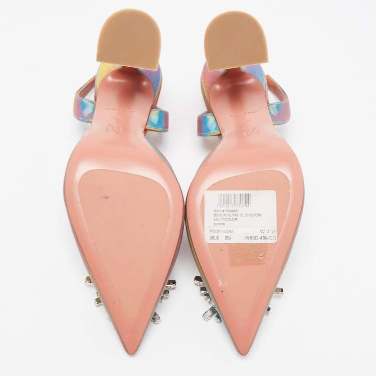 مملوكة مسبقًا Amina Muaddi Multicolor Iridescent PVC Begum Slingback Pumps Size 38.5
