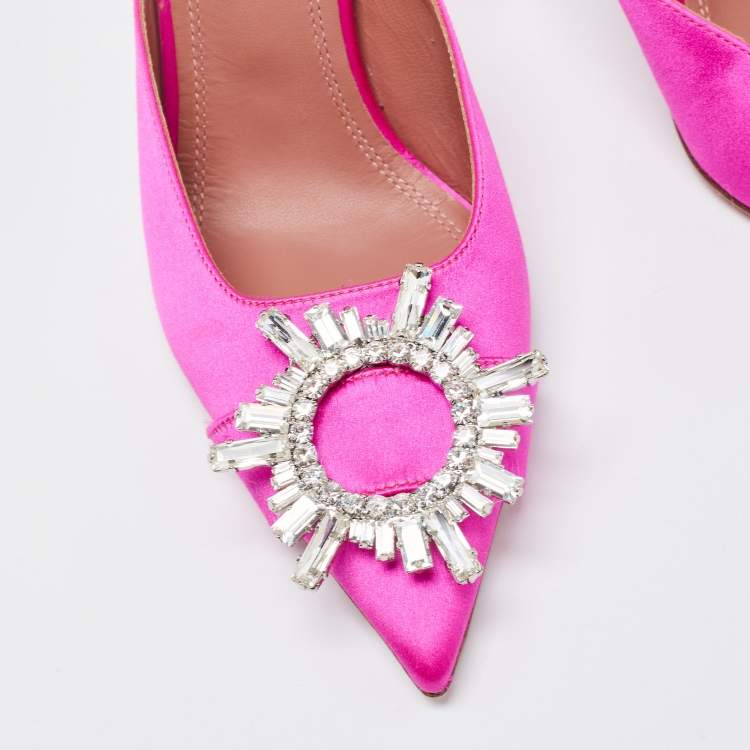 Pre Owned Amina Muaddi Pink Satin Begum Mules Size 36 