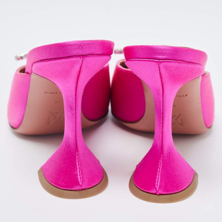Pre Owned Amina Muaddi Pink Satin Begum Mules Size 36 