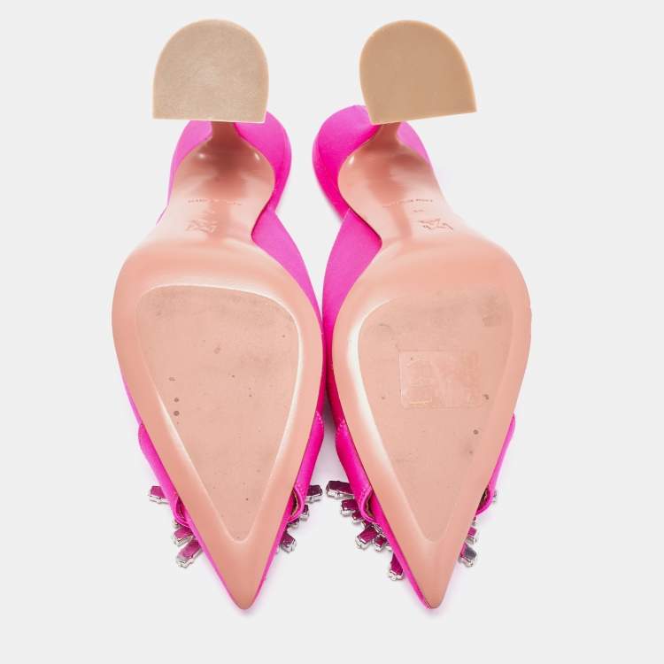 Pre Owned Amina Muaddi Pink Satin Begum Mules Size 36 