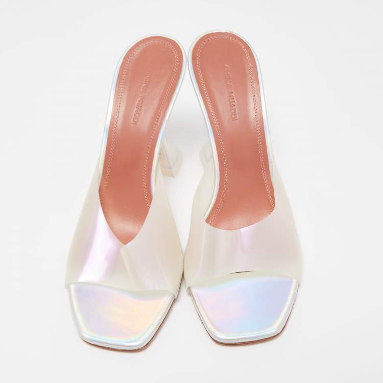 Pre Owned Amina Muaddi Transparent Iridescent PVC Lupita Sandals Size 39