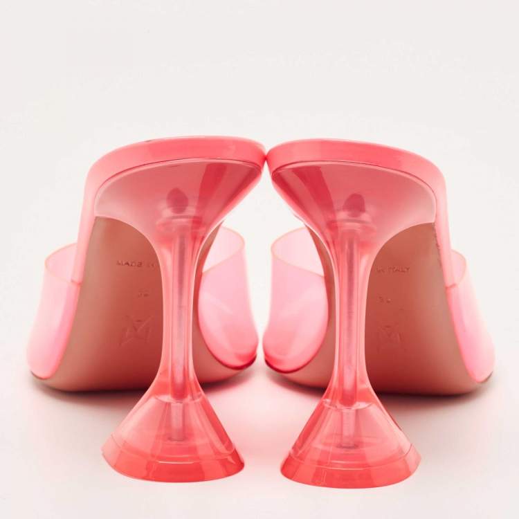 Pre Owned Amina Muaddi Pink PVC Lupita Slide Sandals Size 39