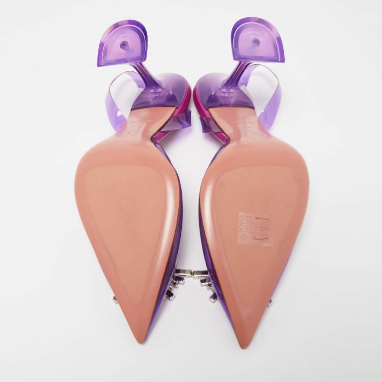 Pre Owned Amina Muaddi Purple PVC Begum Crystal Embellished Slingback Pumps Size 40
