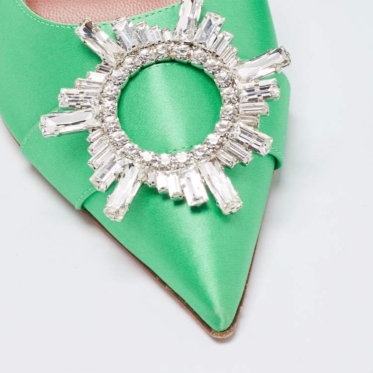 Pre Owned Amina Muaddi Green Satin Begum Mules Size 36
