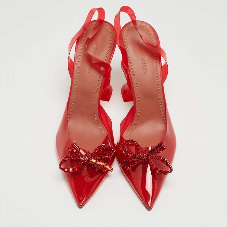 Pre Owned Amina Muaddi Red PVC Rosie Slingback Pumps Size 38