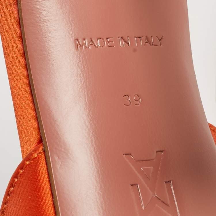 Pre Owned Amina Muaddi Orange Satin Begum Mules Size 39
