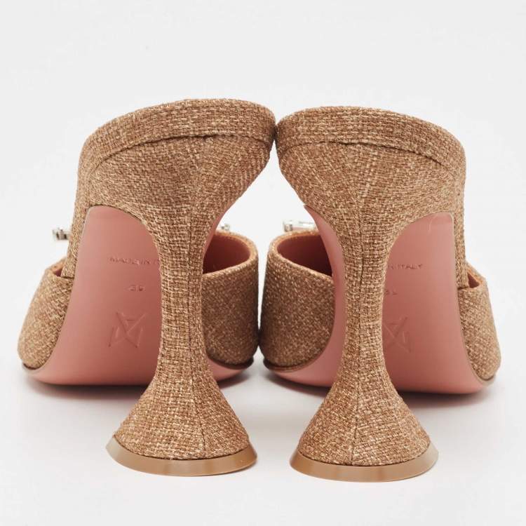 Pre Owned Amina Muaddi Brown Canvas Begum Mules Size 39